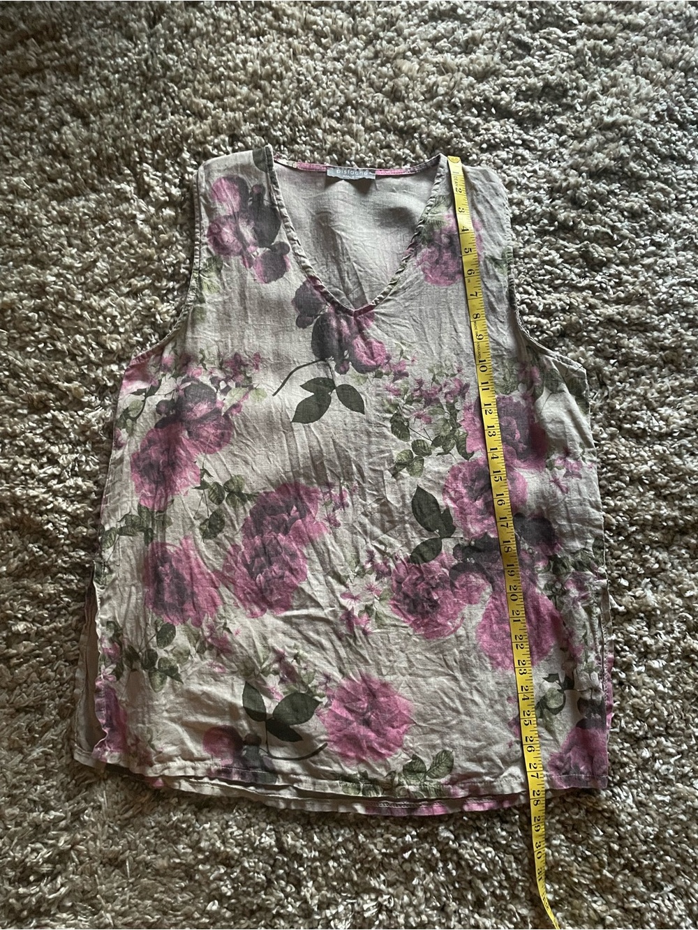 V-Neck Linen Floral Tank Top in Pink and Green
